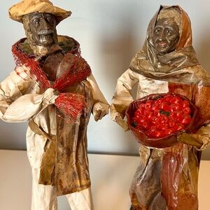 Vintage Paper Mache Mexican Folk Art Figurines Pair
Woman with Fruit & Farmer